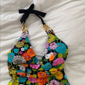 Trina Turk floral halter bathing suit new, size 14